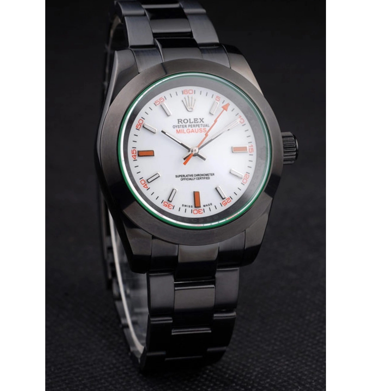 Aaa replica watch Saphire Rolex White Green Tinted Milgauss Pro-Hunter Dial 0801